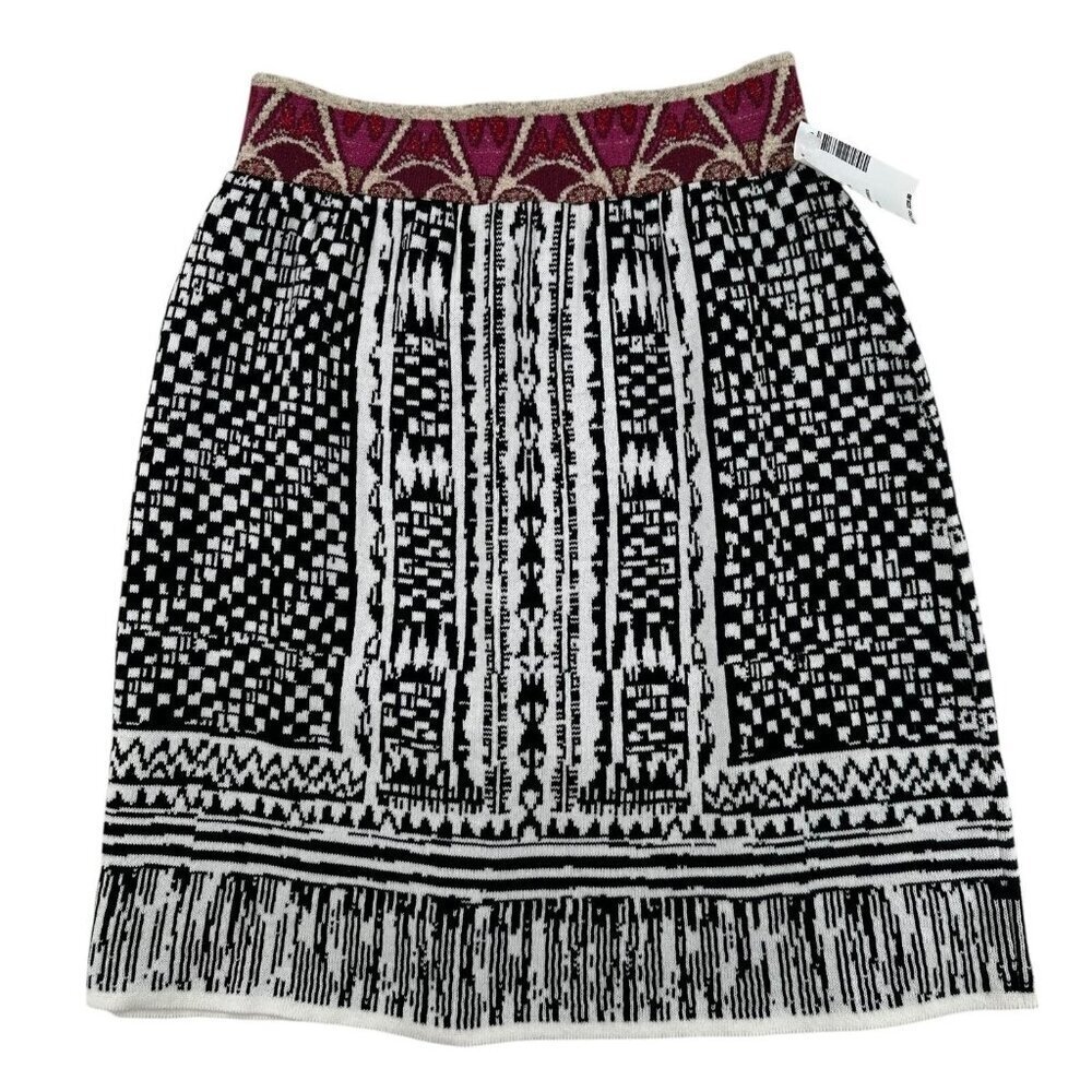NWT Cecilia Prado Black and White Knit Knee Length Skirt Size Small
